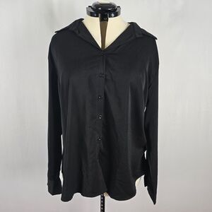 ZC&GF Dress Women's 2XL Solid Black Button Up Shirt Long Sleeve Collar NWT
